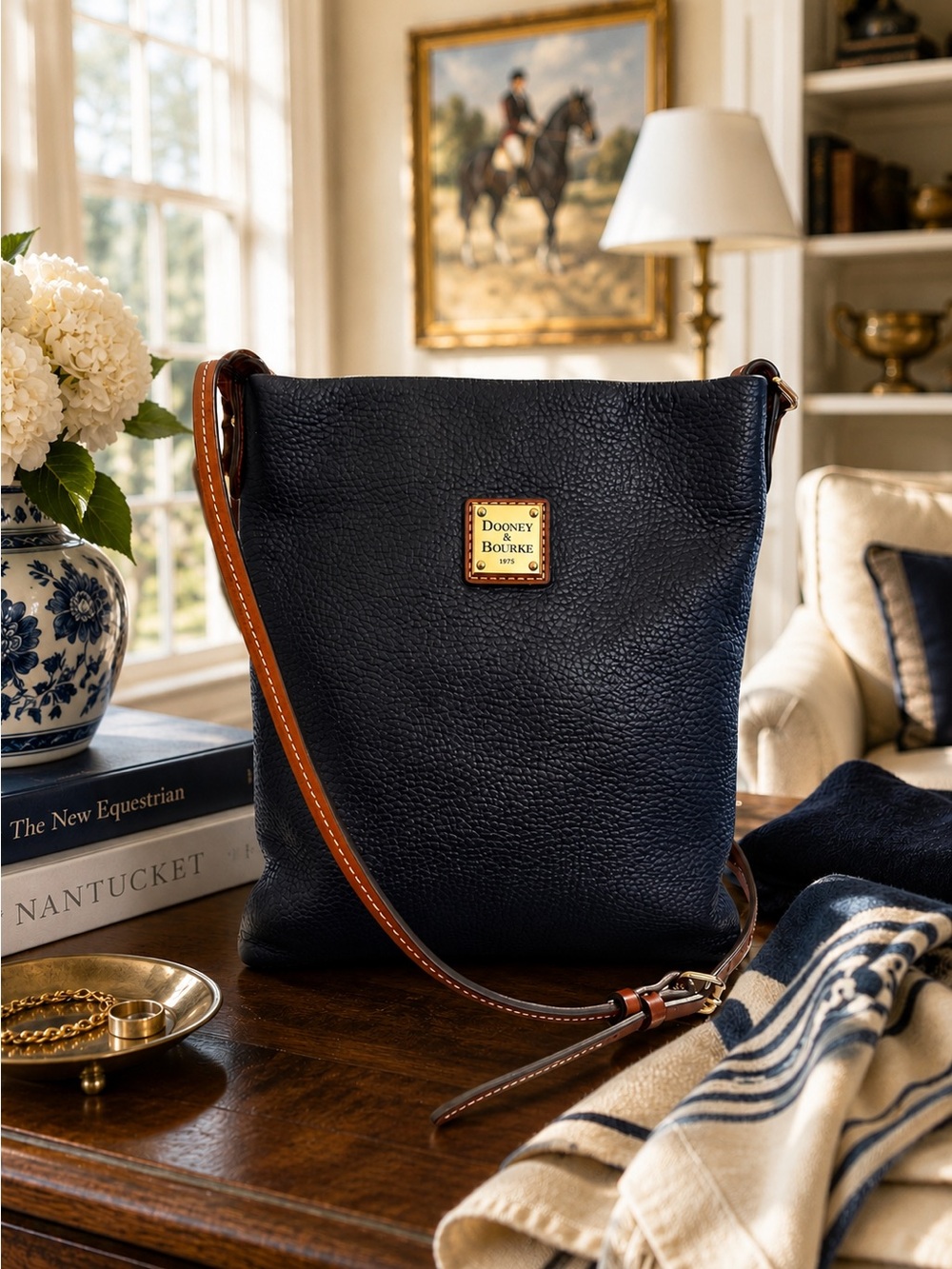 Dooney & Bourke Small Dani Crossbody | Navy Pebbled Leather & British Tan